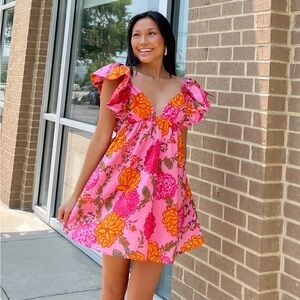 Olivaceous Pink and Orange Floral Mini Dress size Small